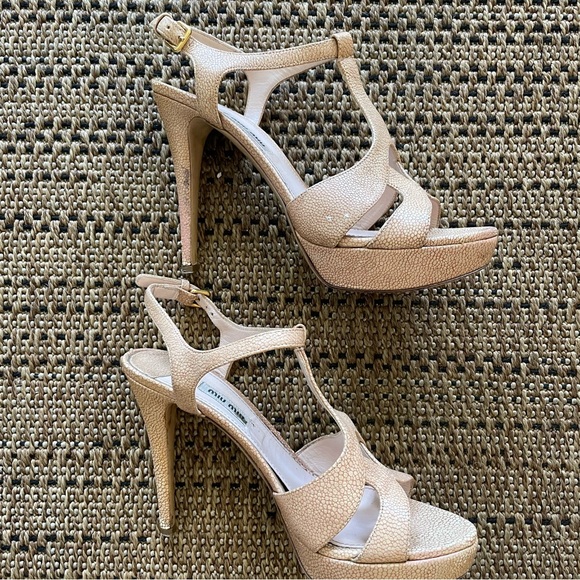 LAST CALL Miu Miu Beige Strappy Heels Size 38 - Picture 7 of 9